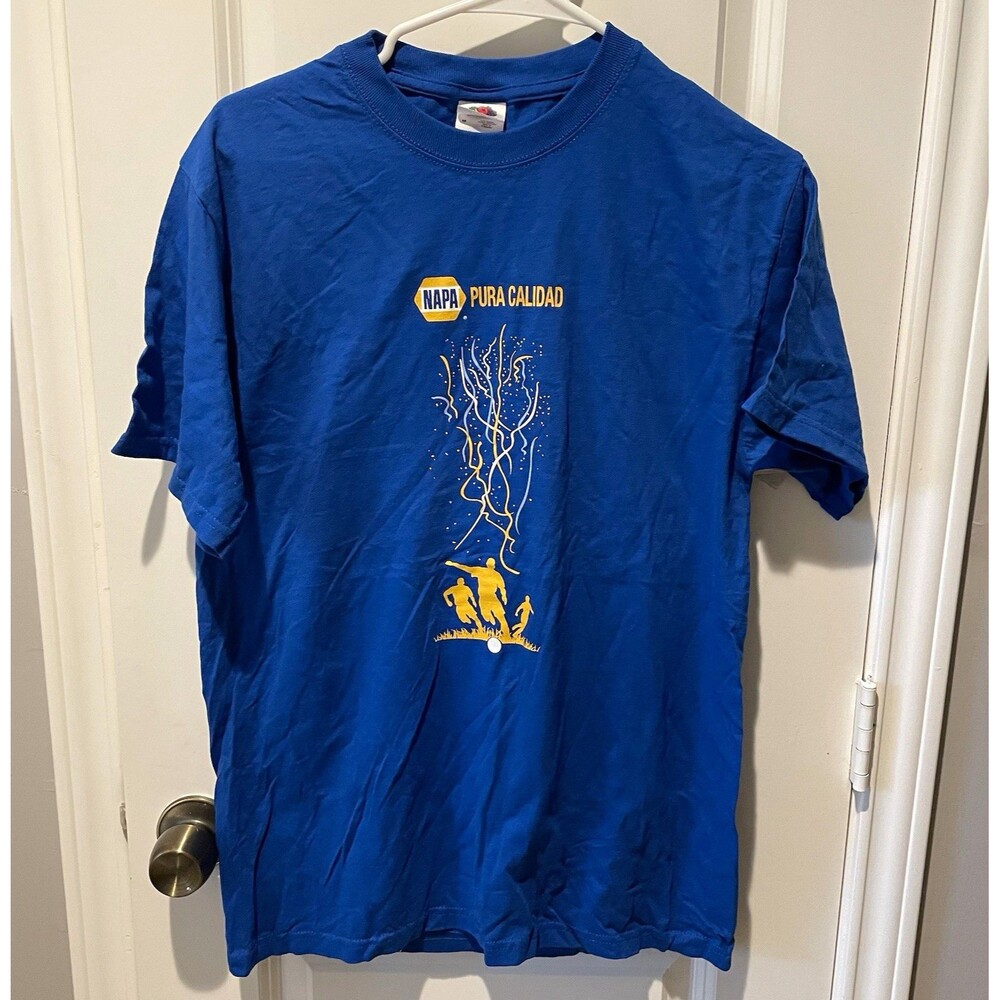 Fruit of the Loom Heavy Cotton Mens Blue Graphic Crew Neck Tee Size M “NAPA”